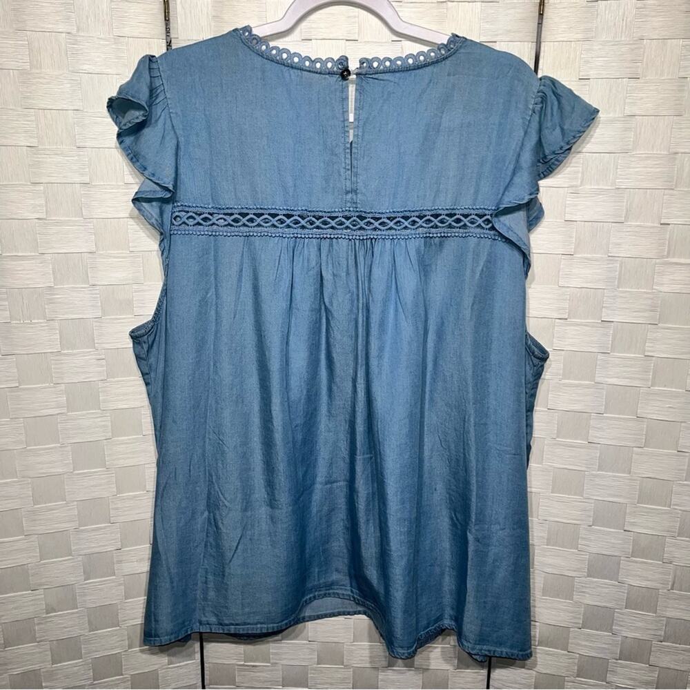 Torrid Flutter Blouse Denim Medium Wash Women’s Size 3X Feminine Summer Girly - Picture 4 of 10